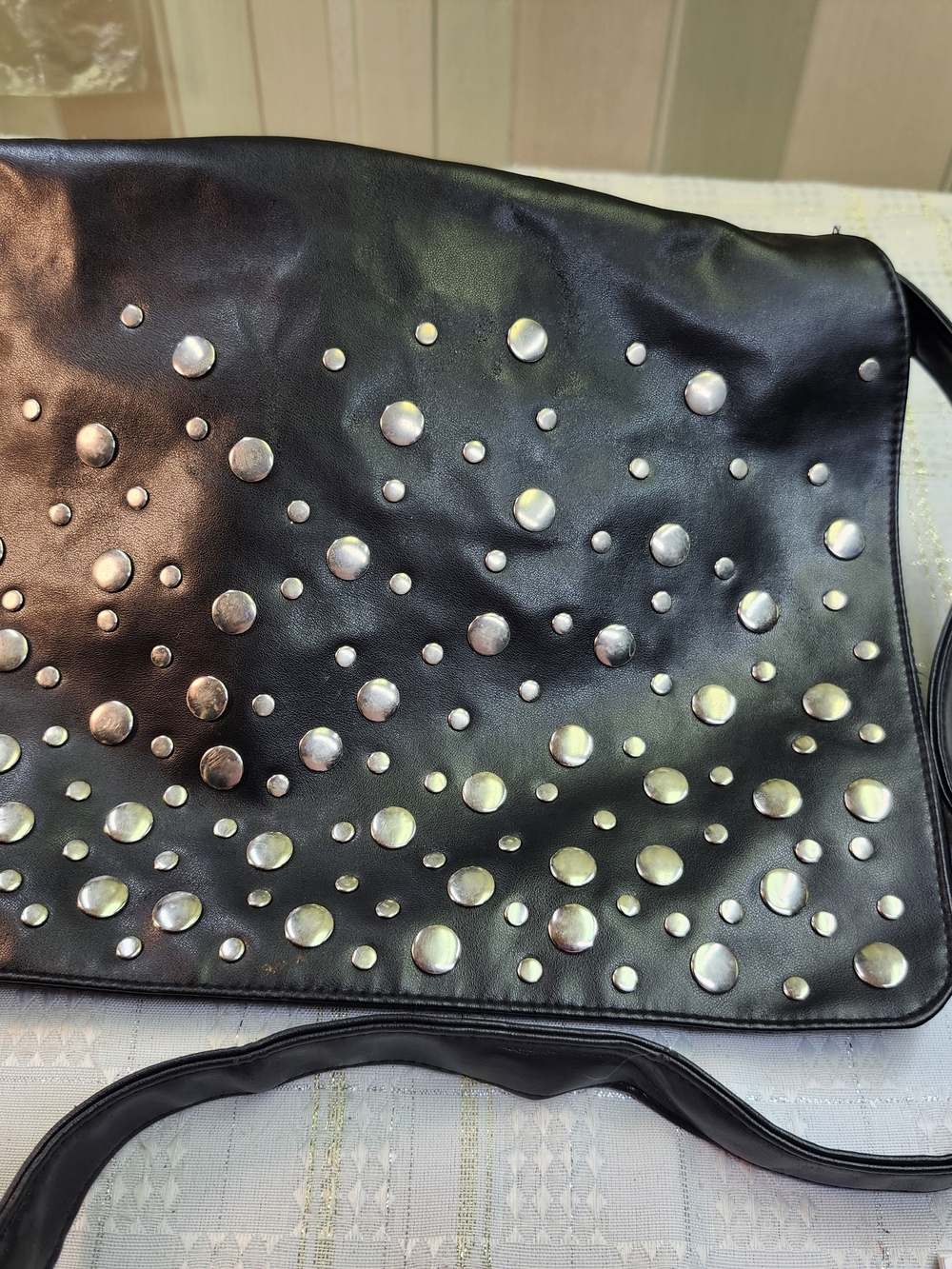 FASHION EXPRESS Studded Black Leather Crossbody Bag - Unbranded